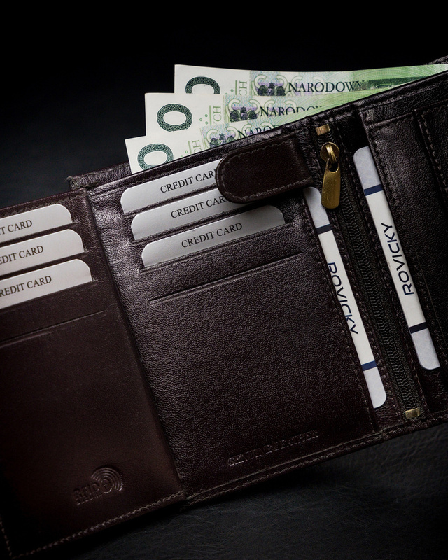 Skórzany męski portfel Rovicky 1537-03-BOR RFID