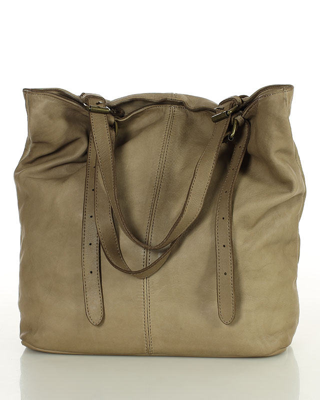 Torebka damska shopper z regulacją rączek skóra old pelle - MARCO MAZZINI beż taupe