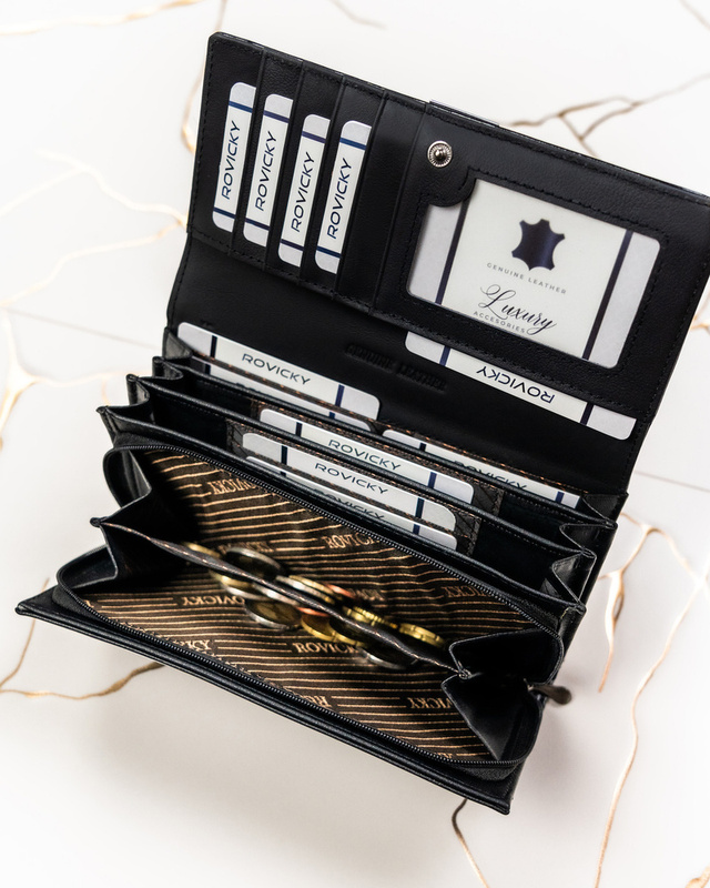 Rovicky damski duży portfel skóra naturalna i eko podłużna portmonetka