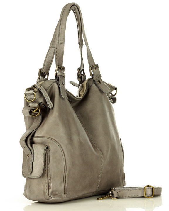 MARCO MAZZINI Miejska torba skórzana z regulowaną rączką old leather handmade beż cappucino