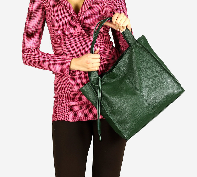Modna torebka damska skórzany shopper bag - MARCO MAZZINI Portofino Max ciemny zielony