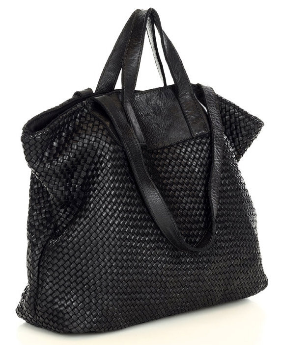 Torba damska pleciona shopper & shoulder leather bag - MARCO MAZZINI czarna