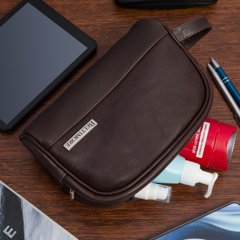 Kosmetyczka skórzana brązowa saszetka podróżna elegancka Beltimore R24