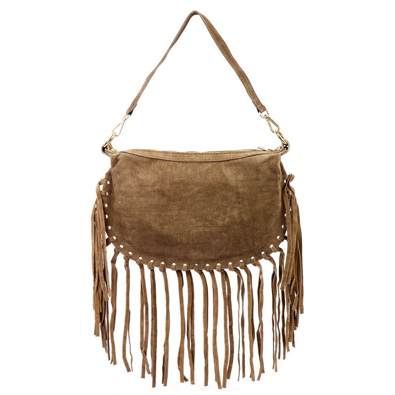 Luka Zamszowa damska listonoszka skórzana z frędzlami torebka na ramię