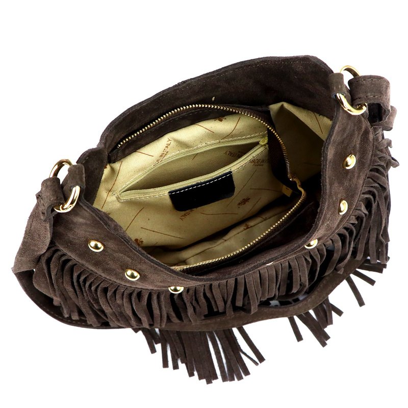 Damska listonoszka boho z miękkiej skóry torebka z frędzlami Camilla