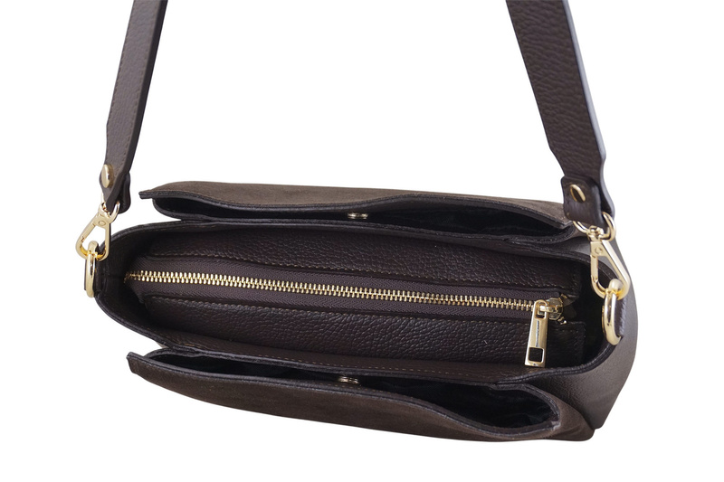 Torebka miejska z naturalnego zamszu i skóry - Brązowa ciemna