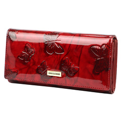 Gregorio damski portfel podłużny skóra naturalna wzór motyle lakierowana