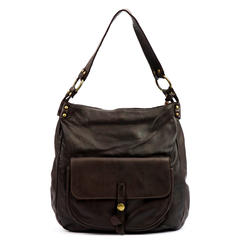 Skórzana damska torebka na ramię z kieszeniami z dopinanym paskiem VS