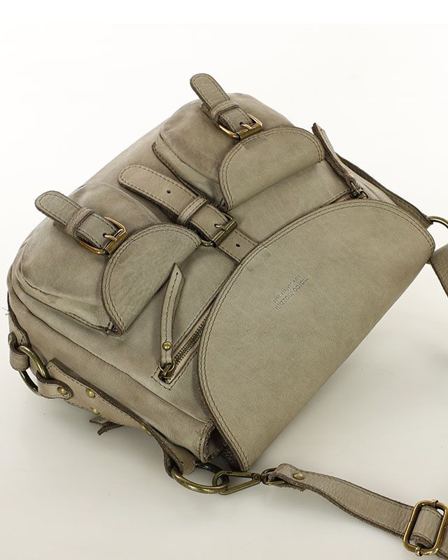 MARCO MAZZINI Skórzana torebka listonoszka z kieszeniami safari handmade bag beż