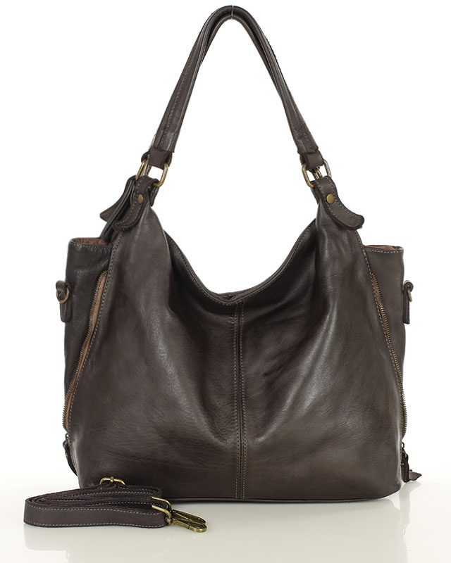 Torba skórzana wysokogatunkowa na ramię styl miejski shoulder leather bag - MARCO MAZZINI brąz caffe