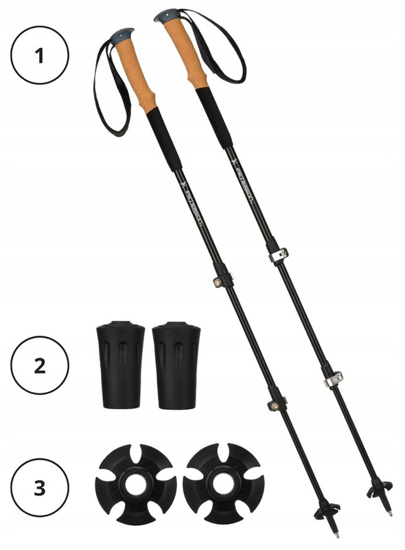 Regulowane, czarne kijki trekkingowe z aluminium - Peterson