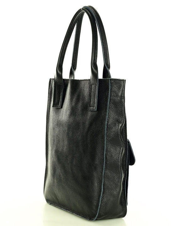 Torebka skórzany shopper bag z kieszeniami - MARCO MAZZINI Ravenna czarny