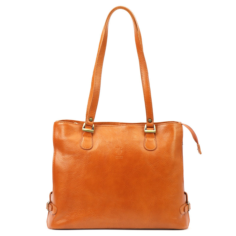 Skórzana elegancka shopperbag pojemna na ramię z kieszeniami Florence