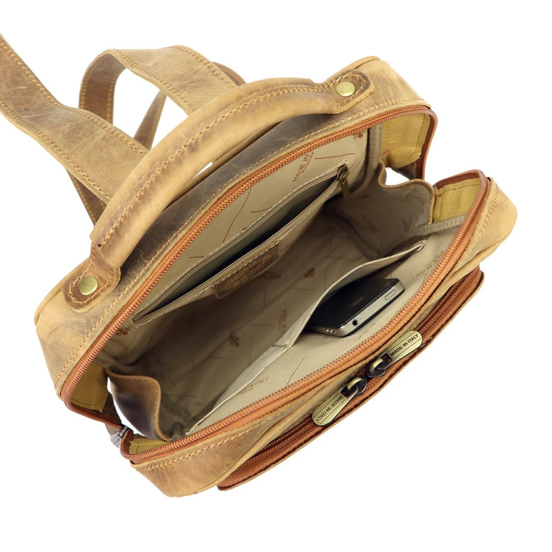 Duży Miejski pojemny plecak z prawdziwej skóry z kieszeniami Florence