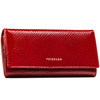 Czerwony, skórzany portfel damski ze wzorem imitującym gadzią skórę - Peterson