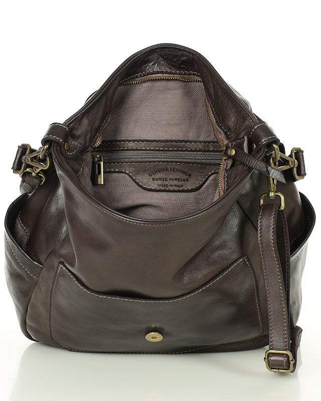 Wygodna torba damska na ramię skóra naturalna vera pelle - MARCO MAZZINI ciemny brąz caffe