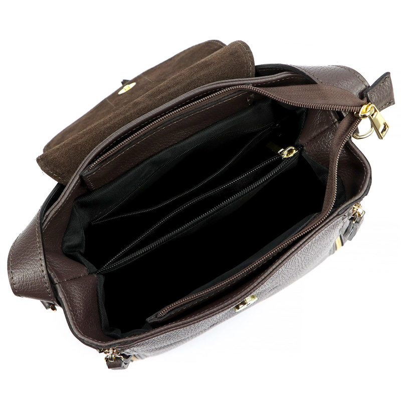 Luka Skórzana Damska listonoszka na ramię z organizerem i kieszeniami