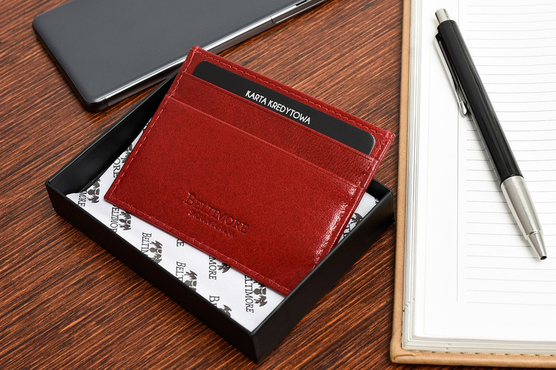 Etui na dokumenty karty czerwone skórzane slim Beltimore G93