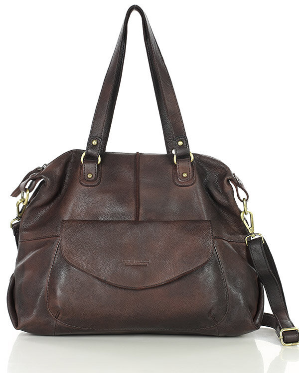 Shopper bag torebka skórzana A4 do pracy - MARCO MAZZINI ciemny brąz