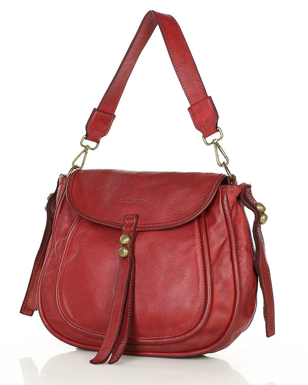 Marco Mazzini Torebka classic saddle bag ze skóry naturalnej na ramie czerwony
