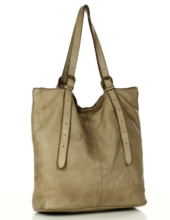 Torebka damska shopper z regulacją rączek skóra old pelle - MARCO MAZZINI beż taupe