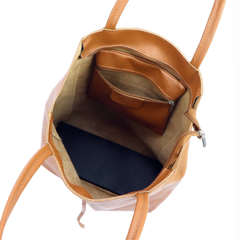 MiaMore Skórzana damska shopperbag duża torabka na ramię z kieszenią