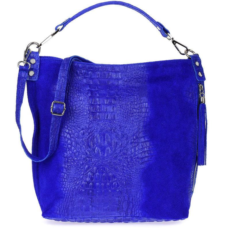 Chabrowa torebka skórzana zamszowa shopper W10