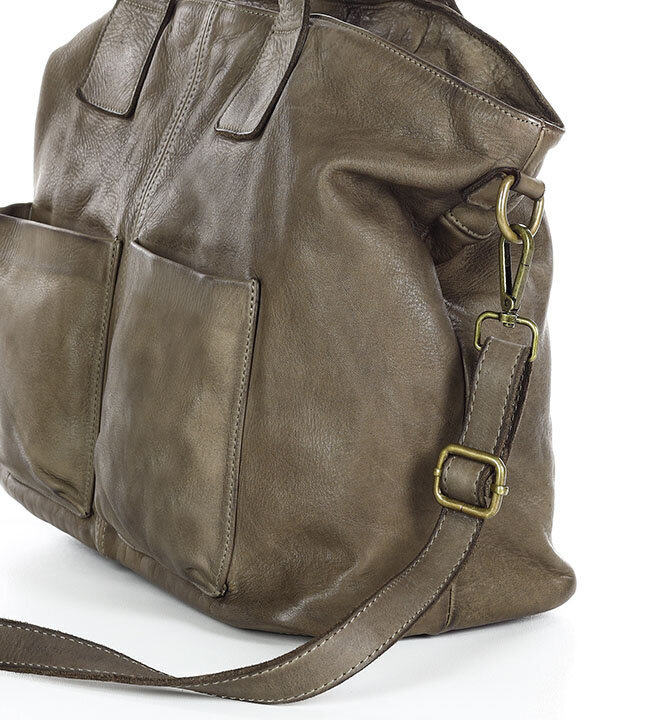 Torebka skórzana shopper bag - MARCO MAZZINI beż taupe