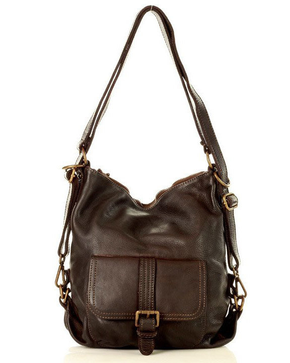 Torba skórzana dla wymagających z opcją plecak old school leather bag - MARCO MAZZINI ciemny brąz caffe