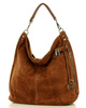 Torebka skórzana ponadczasowy design worek na ramię XL hobo leather bag - MARCO MAZZINI nubuk brąz migdałowy