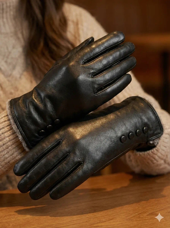 Rękawiszki Damskie, skóra, ocieplane czarne