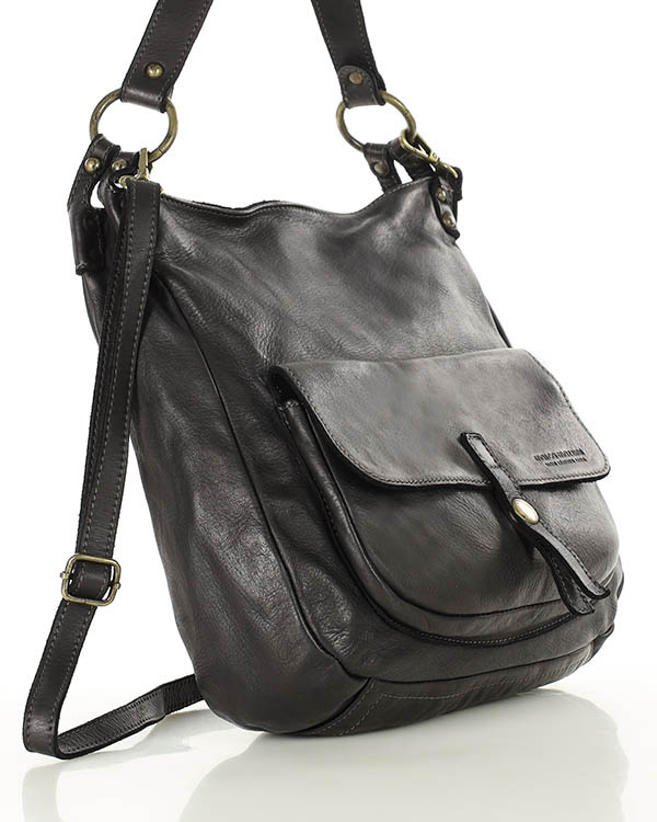 Torebka worek skóra naturalna hobo bag - MARCO MAZZINI czarna