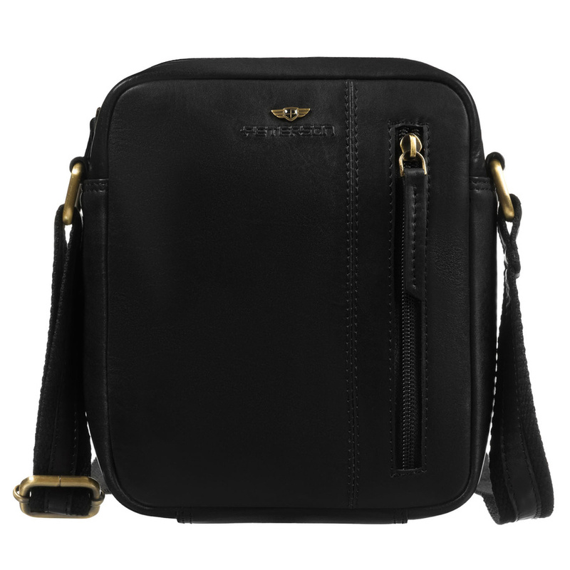 Czarna listonoszka męska ze skóry naturalnej zamykana suwakiem - Peterson