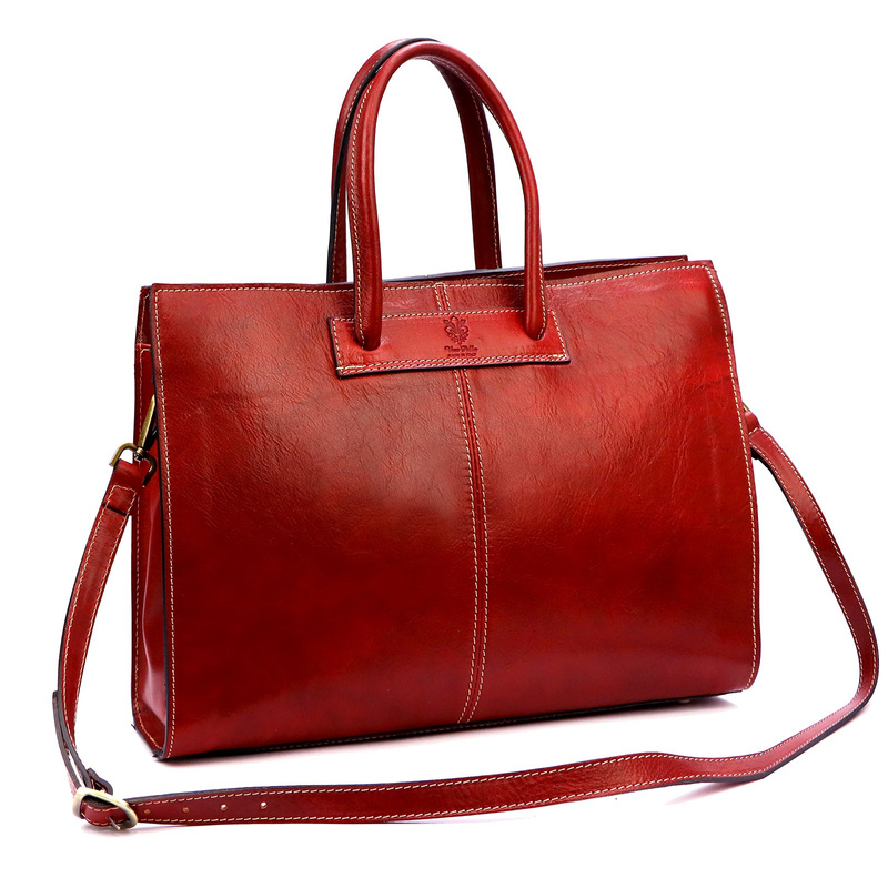 Florence Duża Damska skórzana torebka na dokumenty do pracy z paskiem