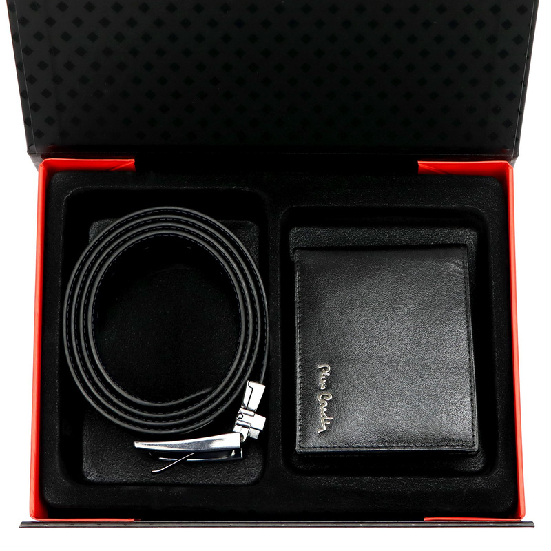 Pierre Cardin pasek do spodni i portfel męski zestaw skóra naturalna