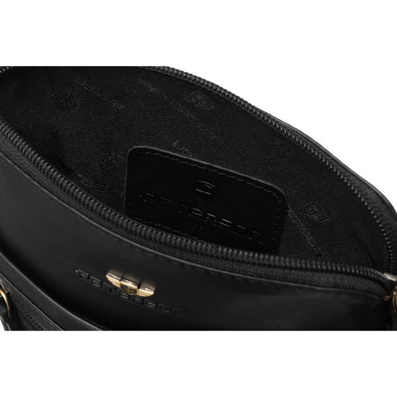 Mała, czarna, skórzana listonoszka męska zamykana suwakiem - Peterson