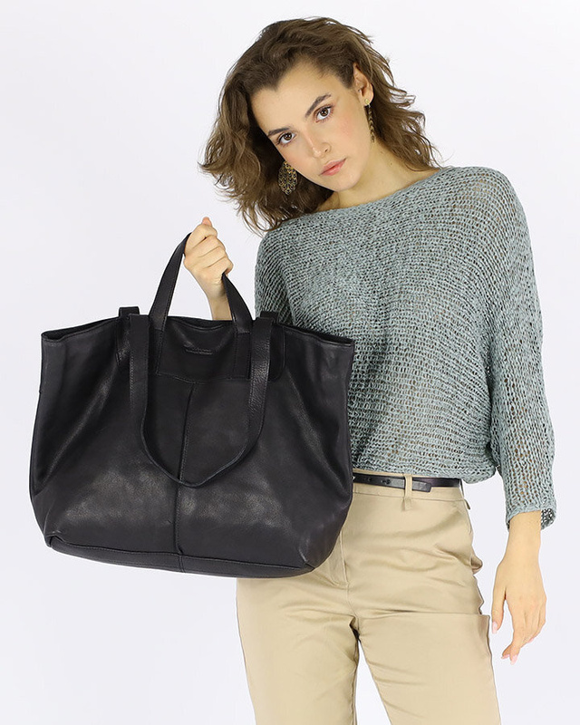 Duża torba shopper skórzana podwójne rączki - MARCO MAZZINI czarna