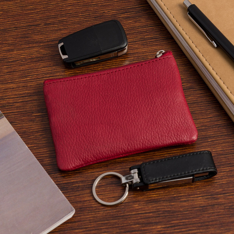 skórzane etui na klucze trzy komory kluczówka czerwone E45