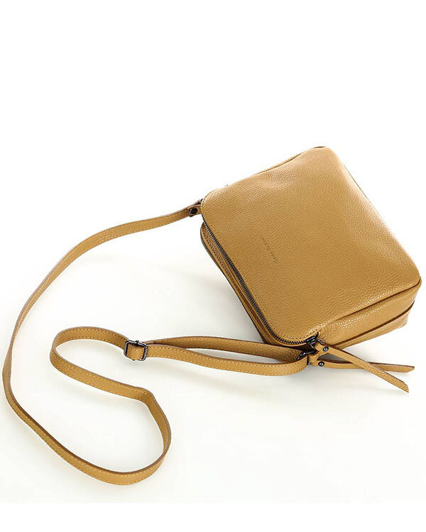 Torebka skórzana crossbody listonoszka dwie komory - MARCO MAZZINI brąz camel