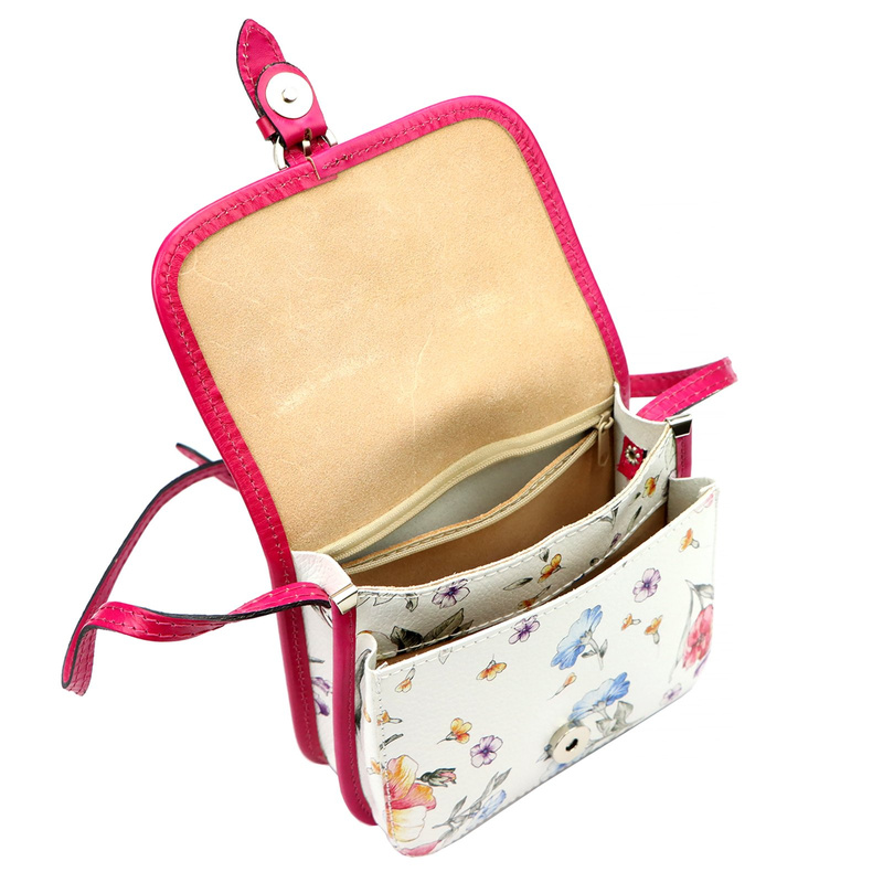 Skórzana damska listonoszka torebka przez ramię w kwiaty Gregorio