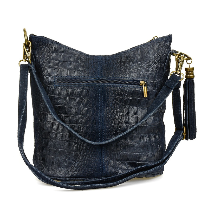 Torebka skórzana zamszowa CROCO listonoszka 2 paski granatowa Beltimore W13