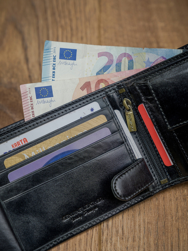 Zapinany Skórzany męski portfel Rovicky z RFID