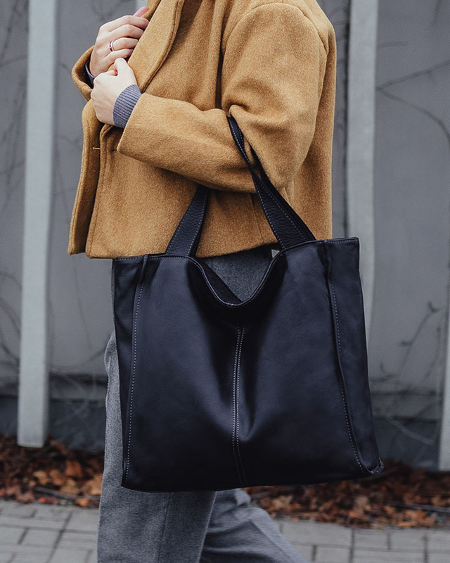 MARCO MAZZINI Torebka miejski shopper bag skóra naturalna handmade czarny