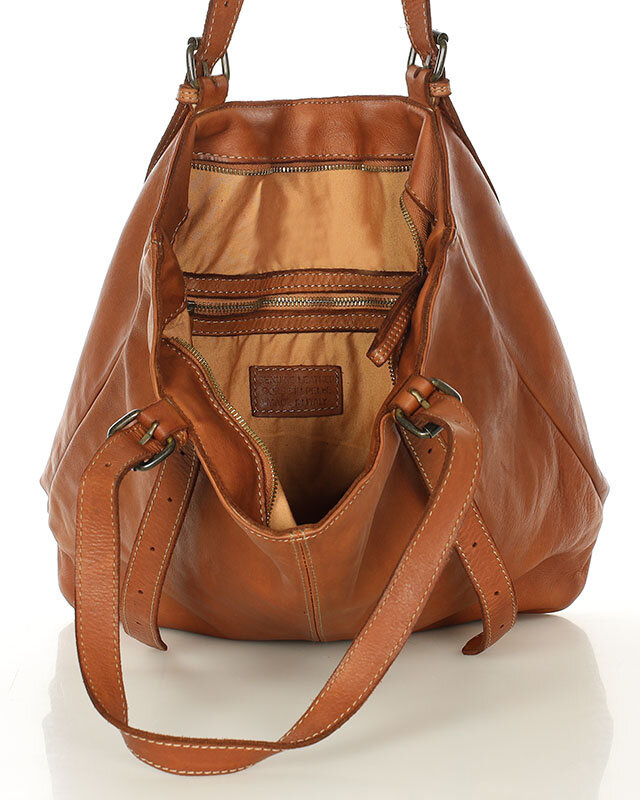 Torebka damska shopper z regulacją rączek skóra old pelle - MARCO MAZZINI brąz camel