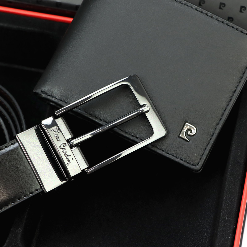 Zestaw Męski Na Prezent Portfel I Pasek Skórzany Czarny Skóra Naturalna