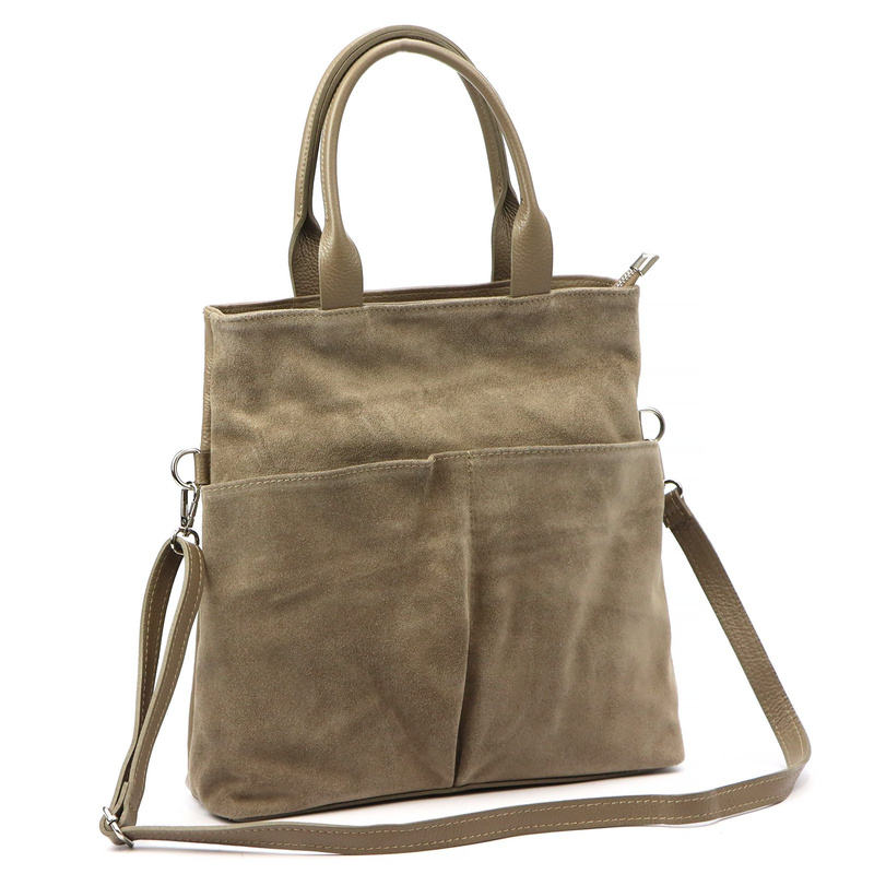 Vera Pelle damska torebka na ramię skórzana shopperbag z kieszeniami duża