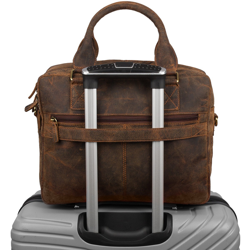 Duża solidna skórzana torba Beltimore na laptopa dokumenty brązowa nubuk M88