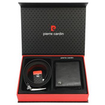 Pierre Cardin Zestaw Prezentowy Męski Skórzany Portfel Pasek do spodni