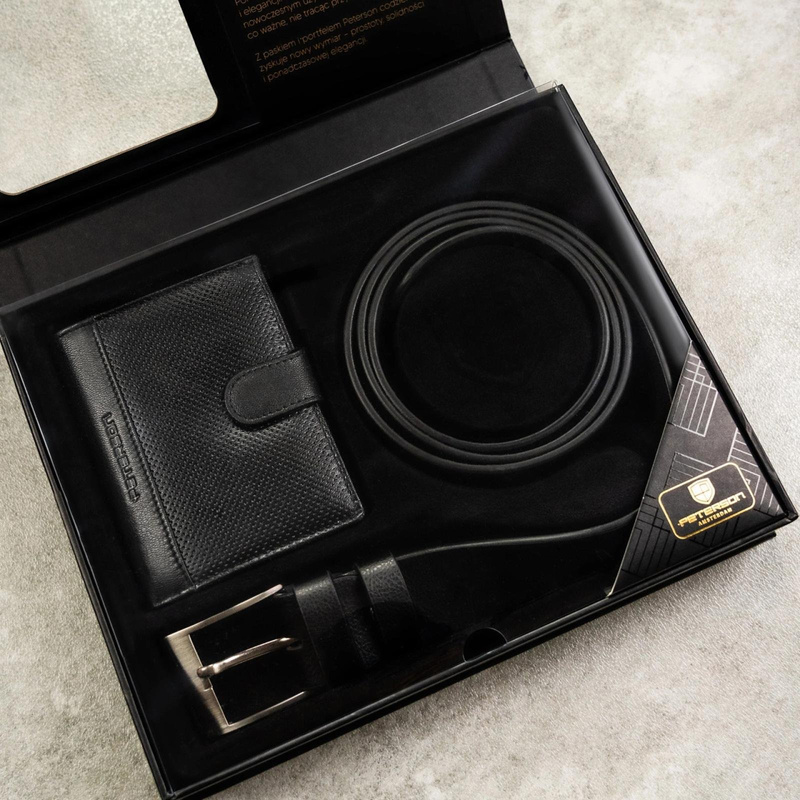 Meski zestaw prezentowy skóra naturalna Peterson PTN SET N4L-DOT BLACK