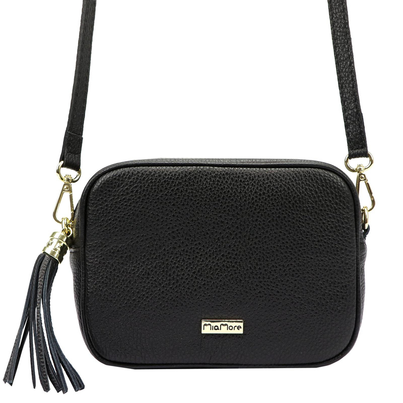 MiaMore Skórzana zgrabna damska listonoszka torebka z brelokiem frędzlem